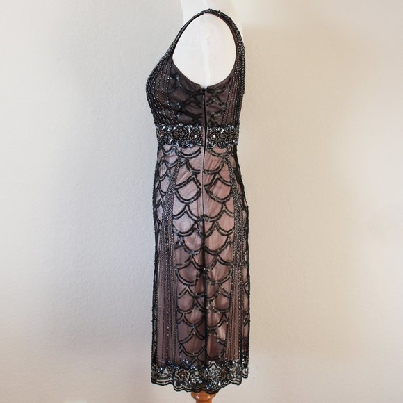 NEW Sue Wong 1920s Gatsby Art Deco Black Rose Beaded & Sequined Cocktail Dress 0 - Picture 4 of 12